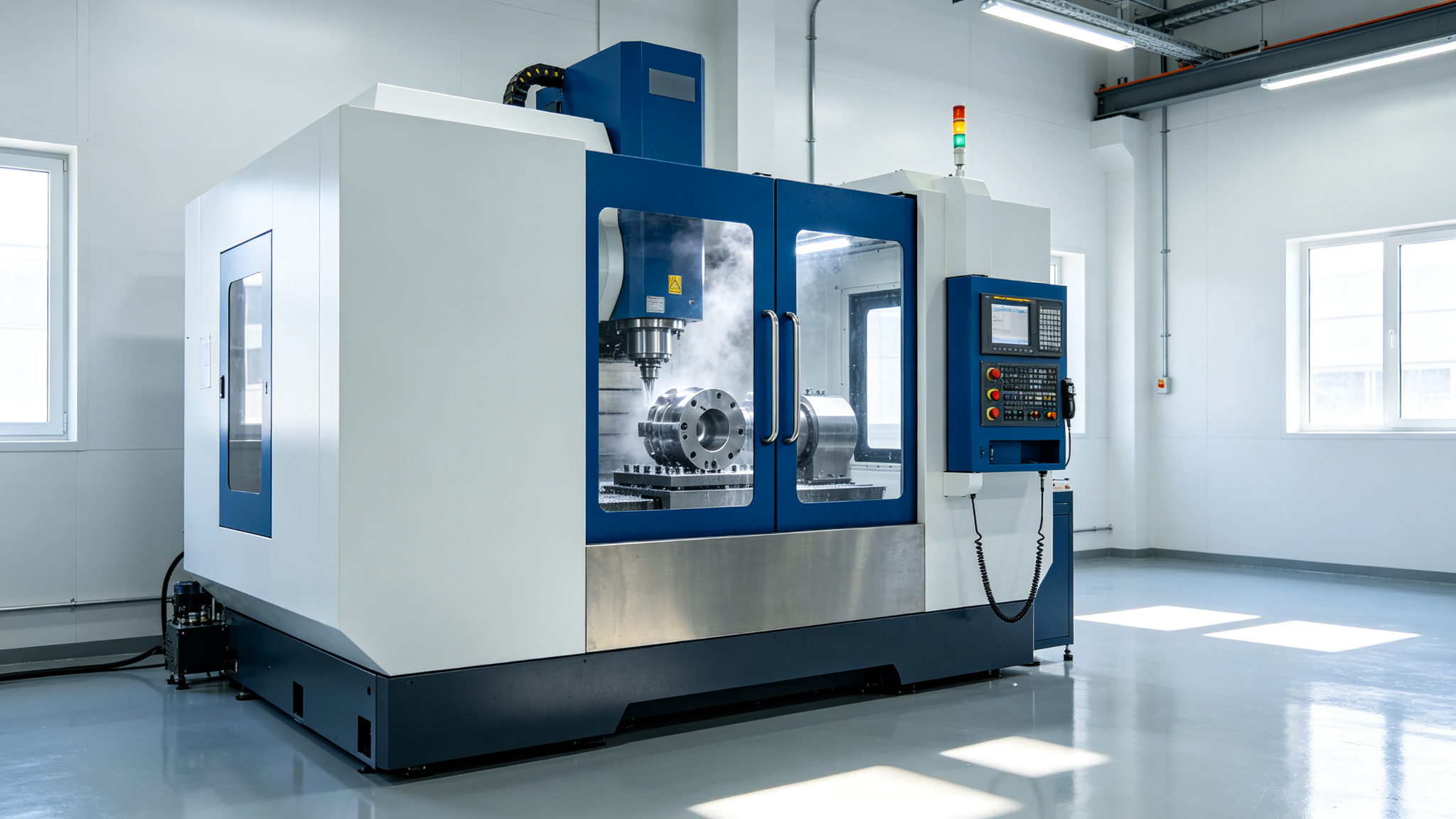 FDJT CNC vertical machining center operating in a clean modern factory in Dongguan, China